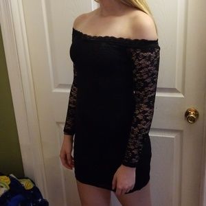 Wet Seal Black Lace Off the Shoulder Mini Dress